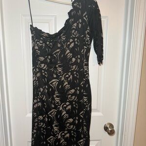H&M Elegant Black and Cream One-Shoulder Dress
